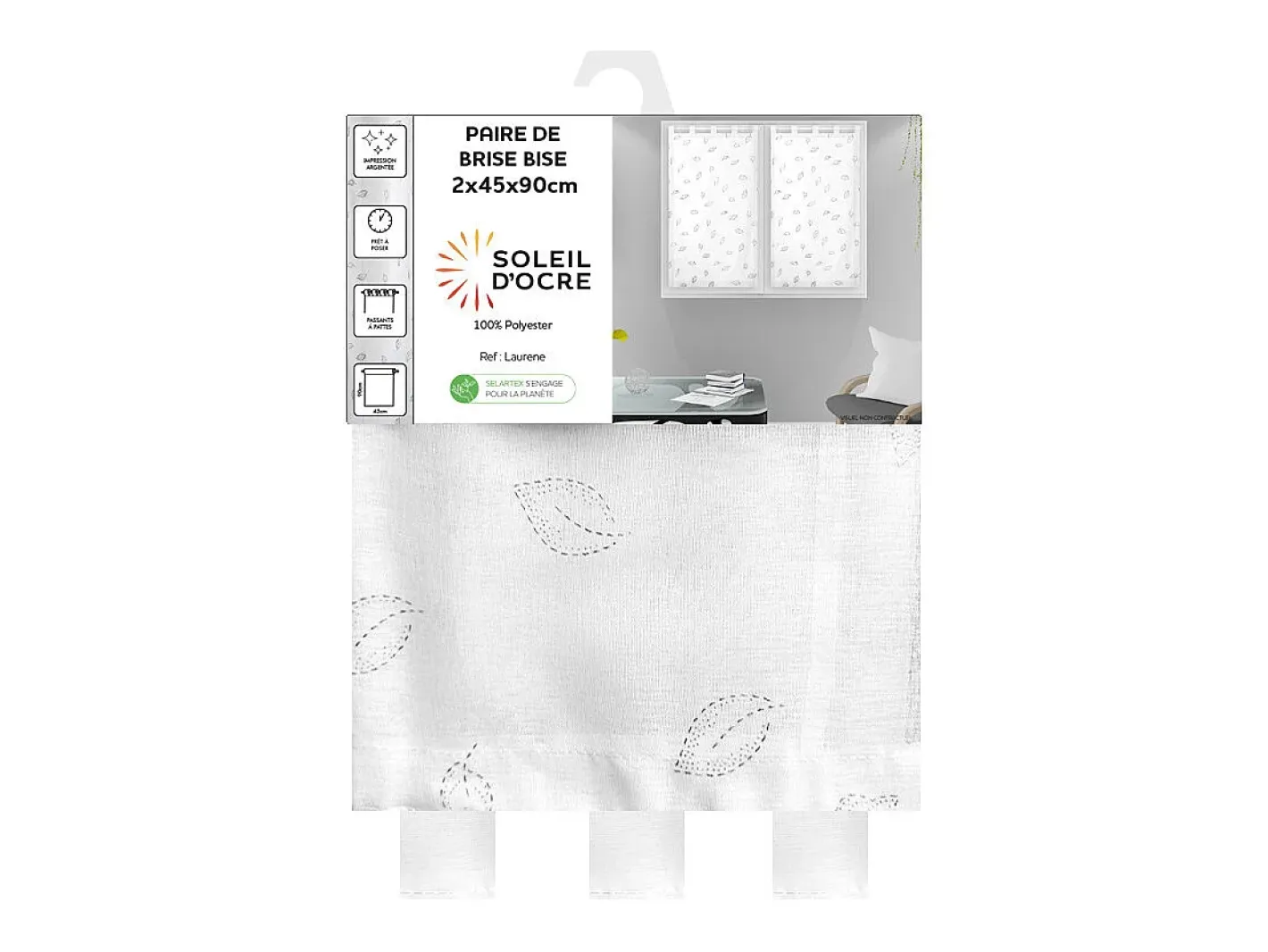 Outlet Soleil d'ocre Par de visillos para ventana 45x90 cm LAURENE, por Blanco