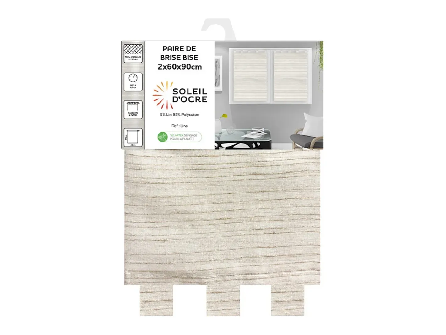 New Soleil d'ocre Par de visillos para ventana 60x90 cm LINA, por Beige