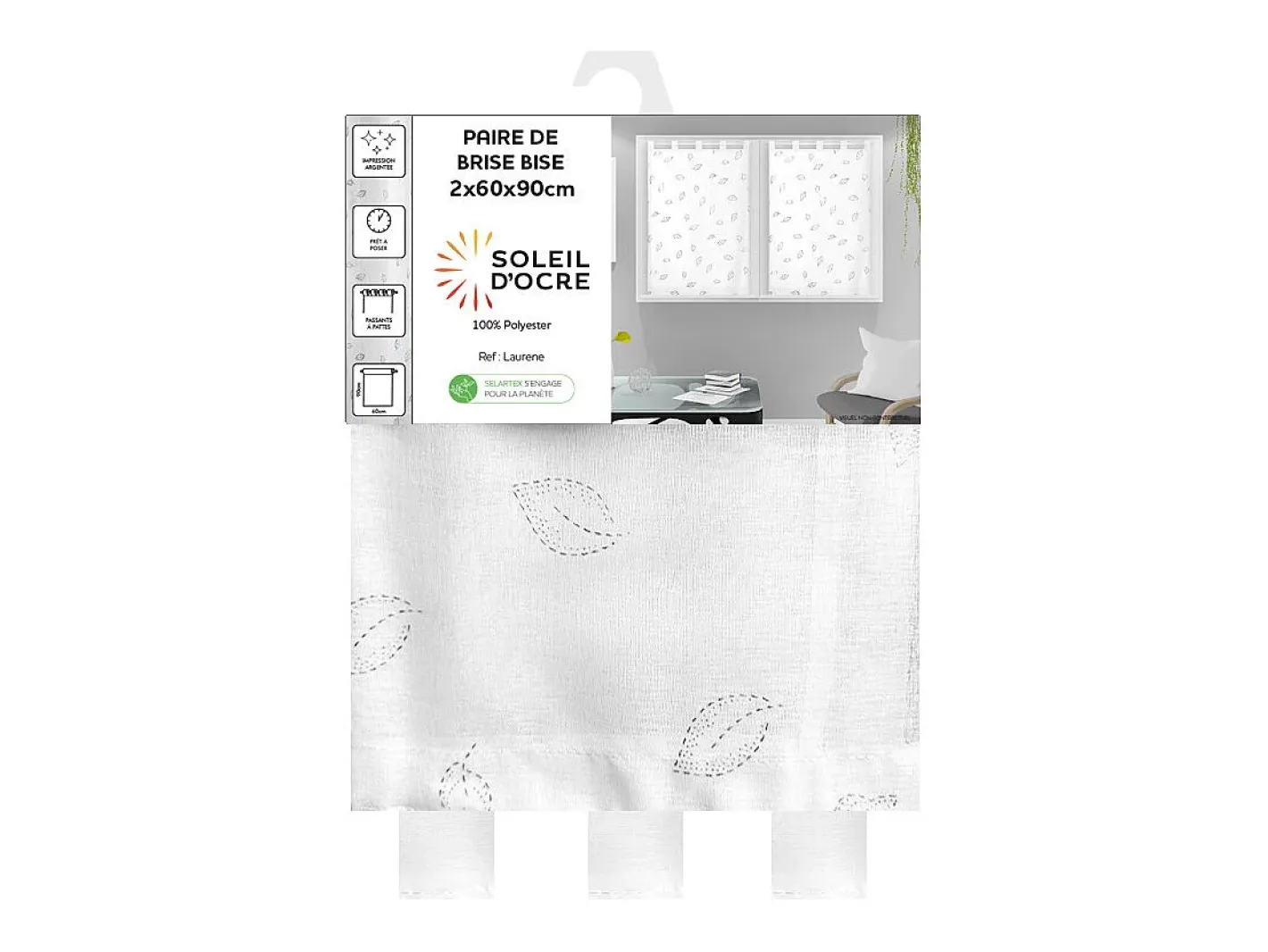 Best Soleil d'ocre Par de visillos para ventana 60x90 cm LAURENE, por Blanco