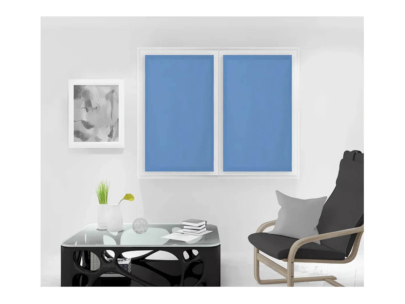 Soleil d'ocre Par de visillos para ventana 90x120 cm DOLLY Azul Hot