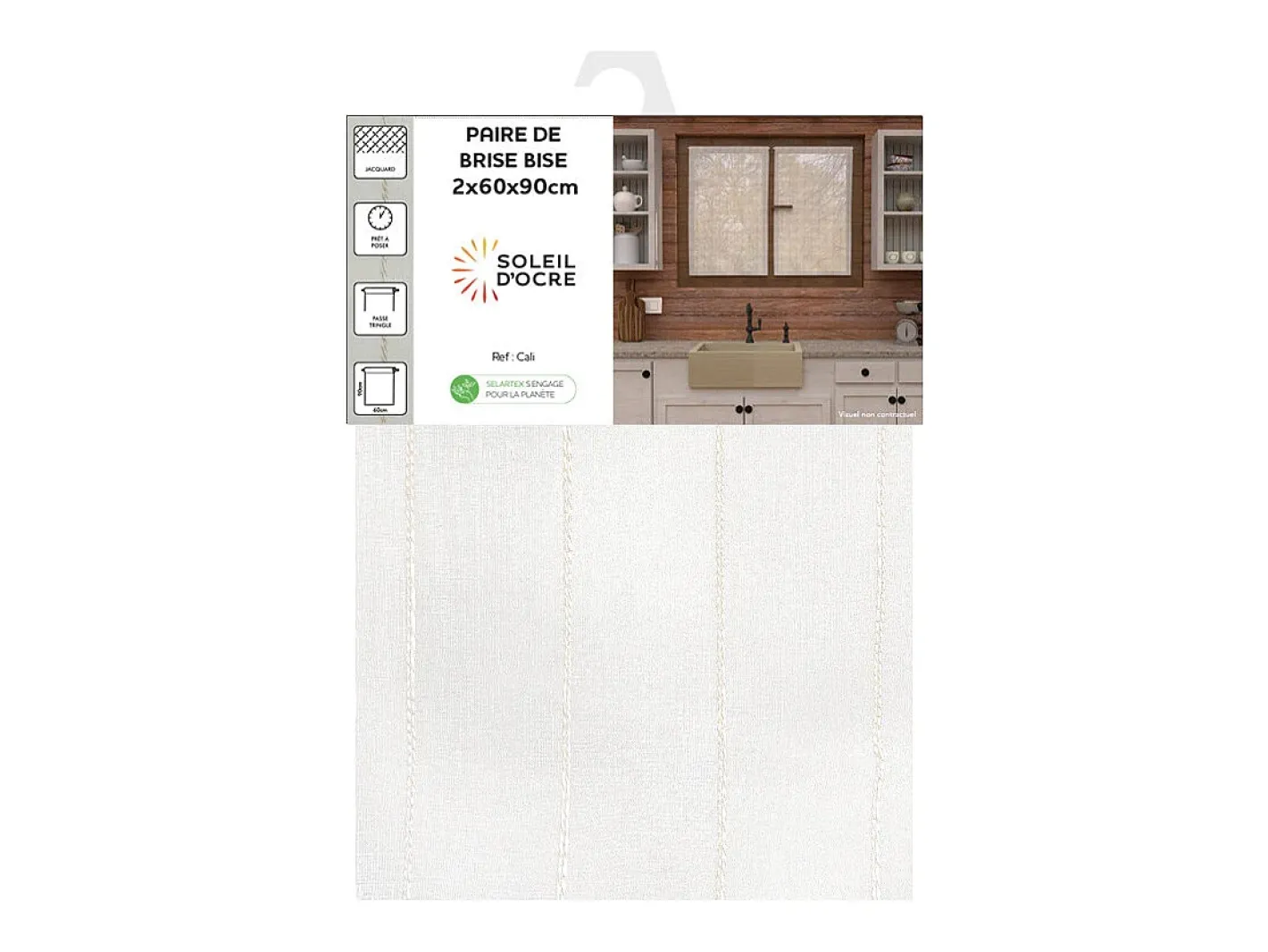 Soleil d'ocre Ropa De Casa-Par de visillos 60x90 cm CALI, por Blanco