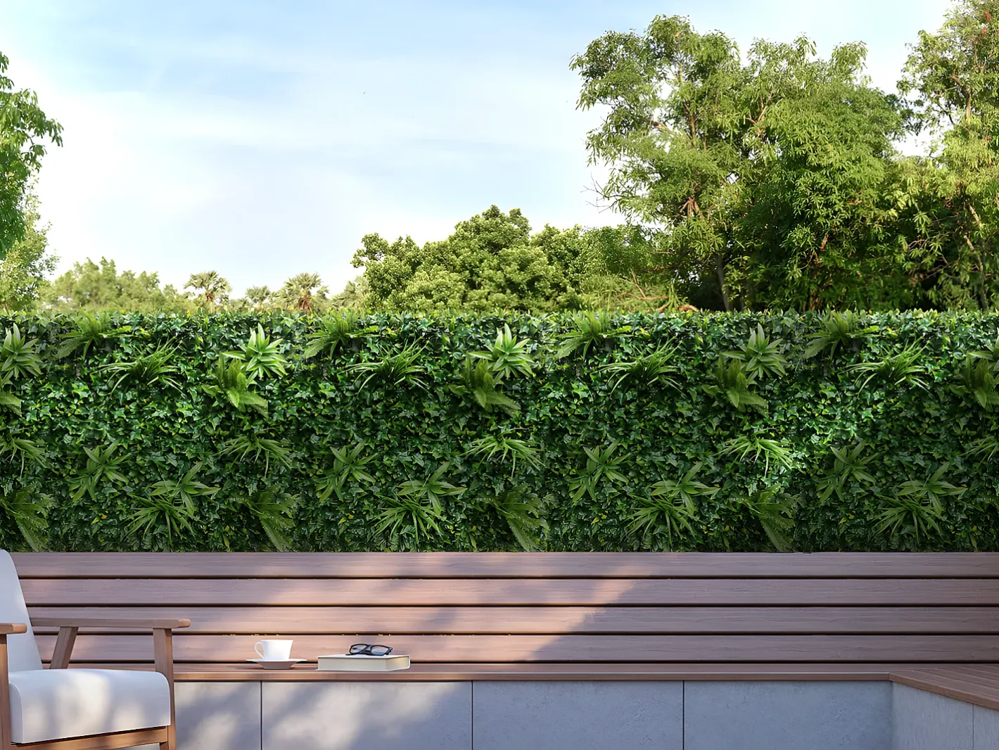 Vente-unique Panel Plantas Artificiales-Pared vegetal sintética , protección anti-UV, pack de 1m², DELVIN Verde