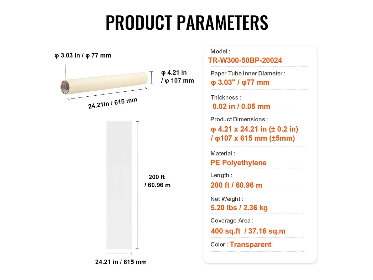 Discount Película de Protección de Alfombra, SucceBuy 61 cm × 60.96 m Película de Protección de Alfombra Autoadhesiva, PE Mat Shield Transparente