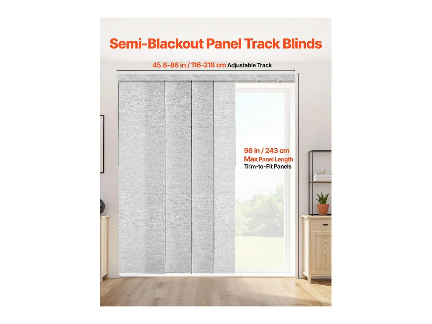 Ropa De Casa-Persiana de Paneles SucceBuy con Riel Extensible, 116-218 cm de Ancho, Panel Japonés Vertical Ajustable hasta 243 cm de Altura, Gris