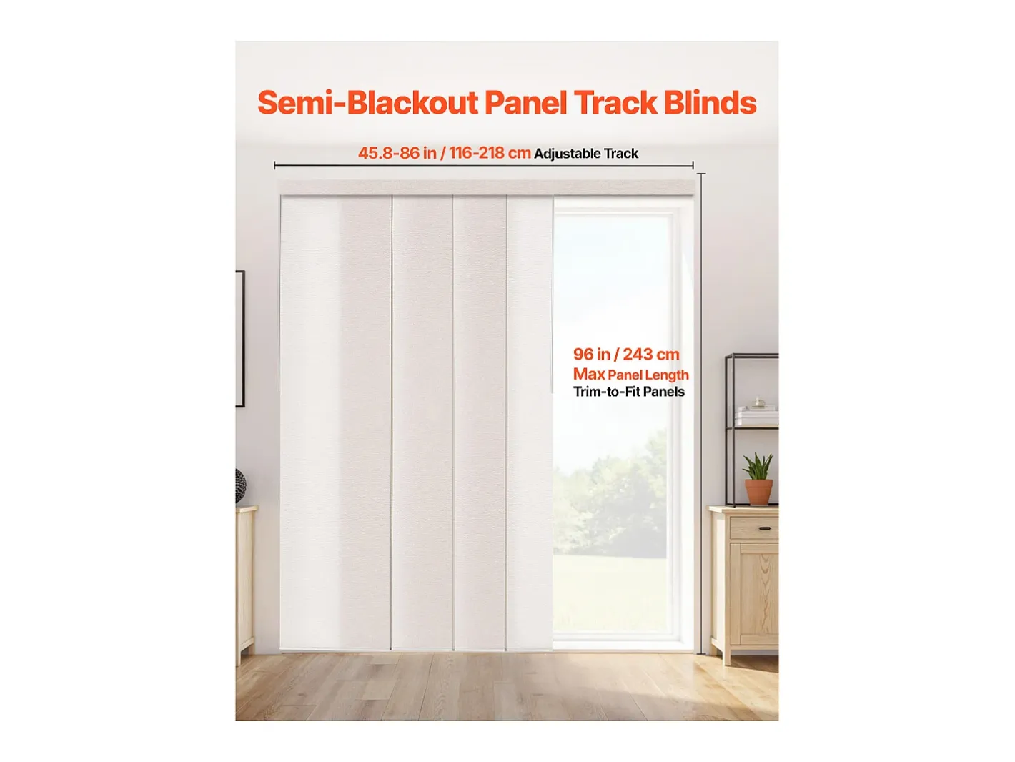 Discount Persiana de Paneles SucceBuy con Riel Extensible, 116-218 cm de Ancho, Panel Japonés Vertical Ajustable hasta 243 cm de Altura, Marrón Claro Beige