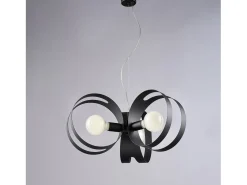 Lámpara Suspendida-Peter Lámpara colgante de hierro lacado en con bandas cortadas a láser y cable de acero orientable 3 luces 130 Ø48 BL306-3-NR Negro