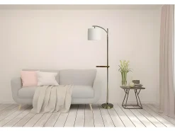 AKUNADECOR Lámpara De Pie-Pie Salon Con Mesita Aux. Seda Cuero 1 Luz Dorado