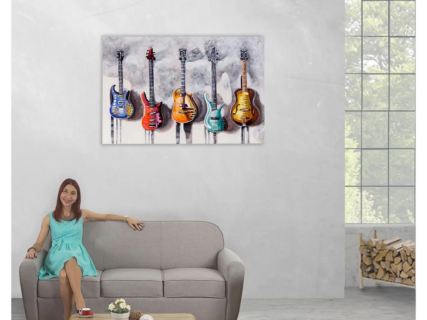 MCW Cuadro-Pintura al óleo guitarras pintadas a mano Multicolor