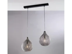 Lámpara Suspendida-Pista Diamante en hierro y estructura cromada con cables orientables y difusores en cristal soplado gris espejo con dec. efecto cristal 2 luces Negro