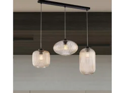 Outlet Pista Glamour negra con cristal ámbar decorado y cables eléctricos orientables, 3 luces Negro