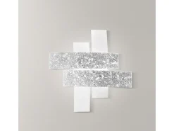 Plafón grande Lara de cristal blanco con detalles en pan de plata 91x91cm, 4 luces E27, IP20, máx 4x52W, estilo moderno, bombillas excluidas Plateado