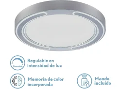 AKUNADECOR Plafón-Plafon 72w Asher Plata 3000-4000-6500k 5616lm 6x50x50cm Remoto+reg.int+memoria Plateado
