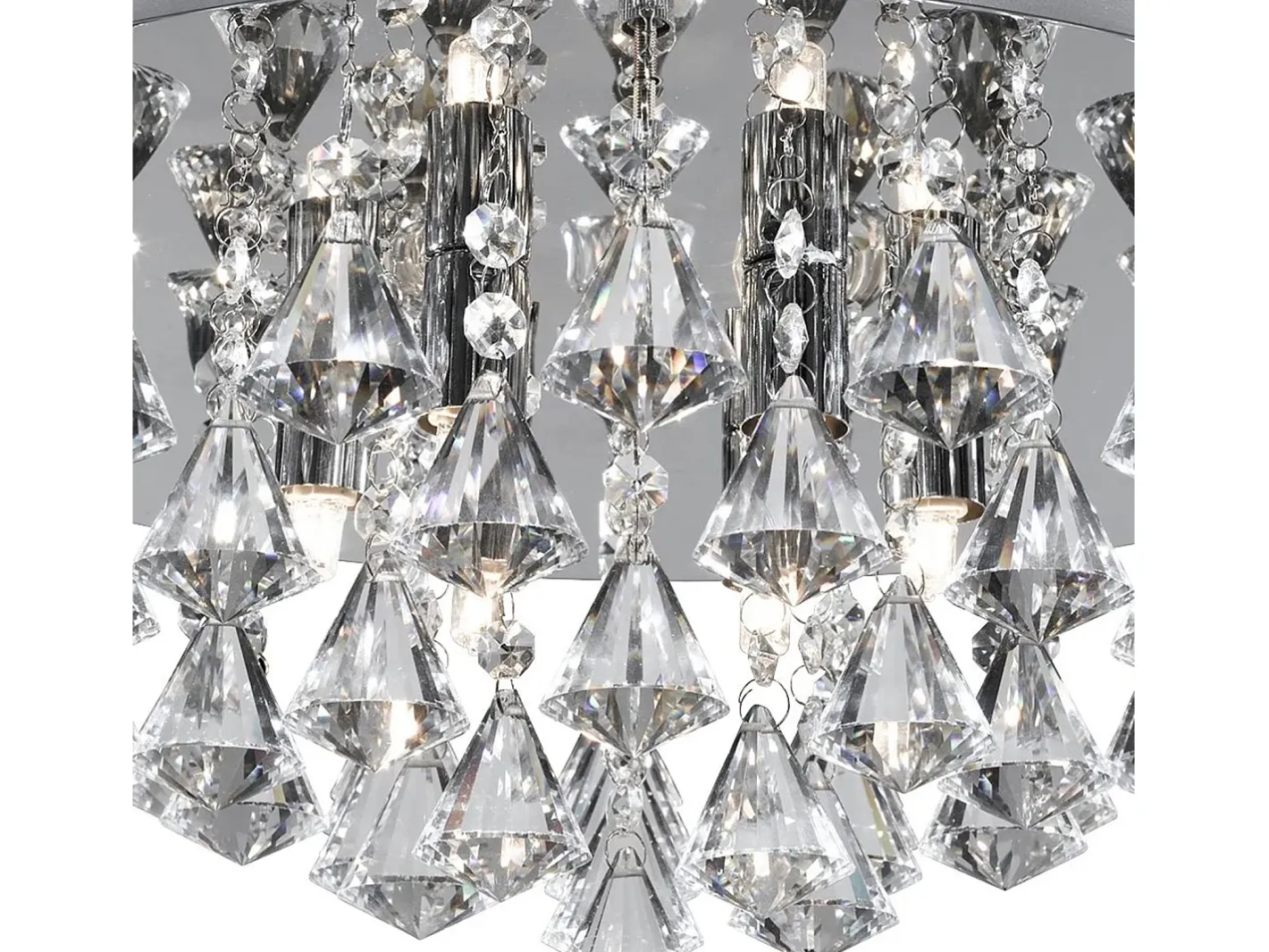 New Plafoniera Classica Hanna Acciaio Cromo Vetro Pendente 8 Luci G9 D55Cm Gris