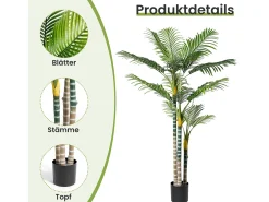 DripeX Planta artificial al aire libre con maceta, palmera 180 cm, 3 troncal y 18 hojas, decoración sala de estar dormitorio patio de la oficina del patio de la oficina Verde Discount