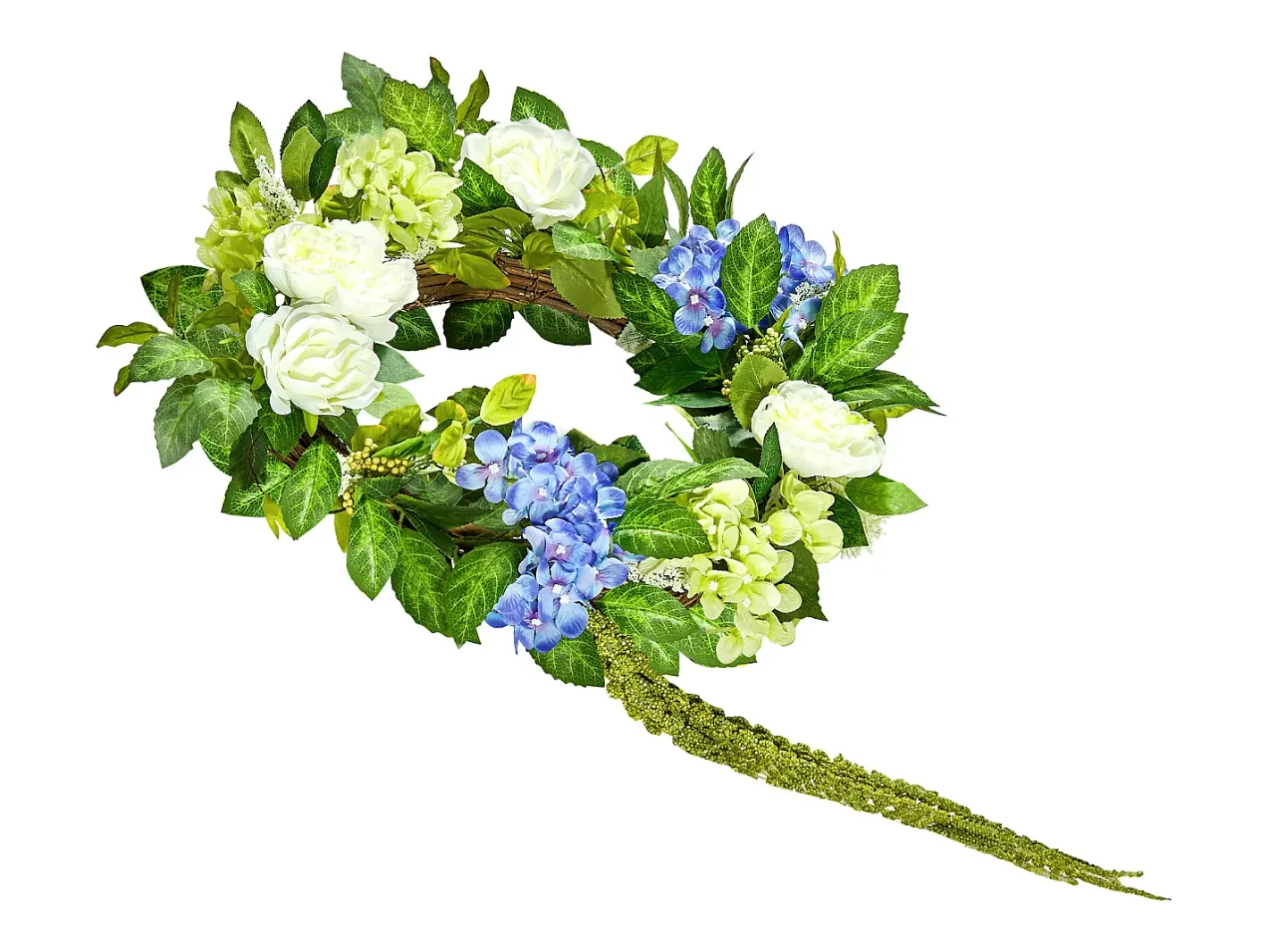 Planta Artificial-Planta Artificial, SucceBuy Corona Artificial de 58 cm (Azul/Blanco/Verde con Hortensias y Rosas) Multicolor
