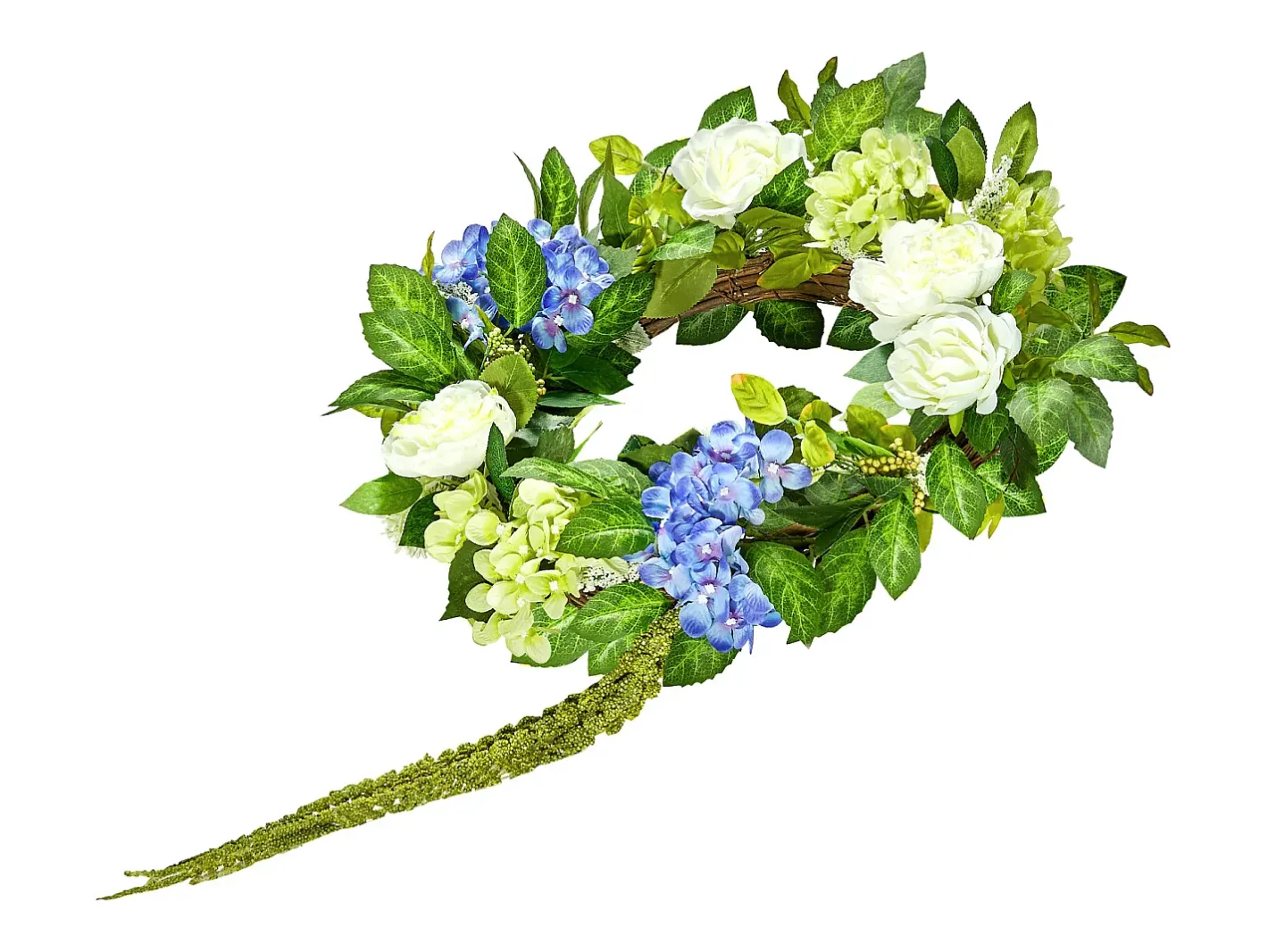 Planta Artificial-Planta Artificial, SucceBuy Corona Artificial de 58 cm (Azul/Blanco/Verde con Hortensias y Rosas) Multicolor