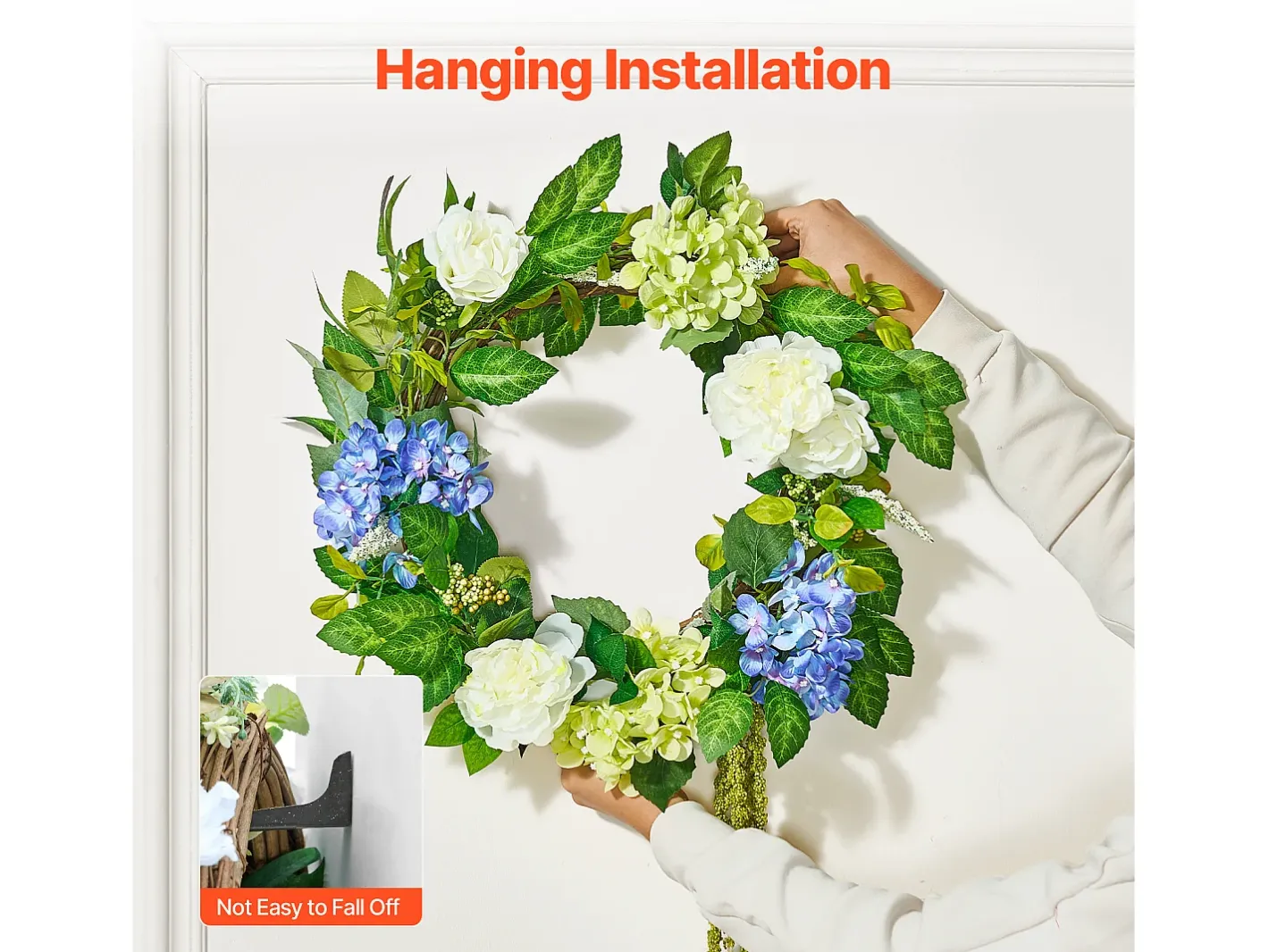 Planta Artificial-Planta Artificial, SucceBuy Corona Artificial de 58 cm (Azul/Blanco/Verde con Hortensias y Rosas) Multicolor