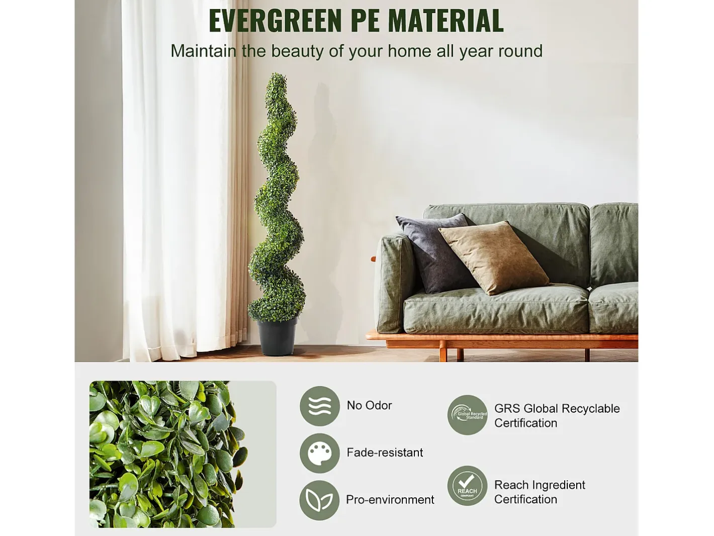 Planta Artificial, SucceBuy 150 cm Boj Artificial Topiario, Resistente a los Rayos UV, Decoraci贸n para el Hogar, 2 Unidades Verde New