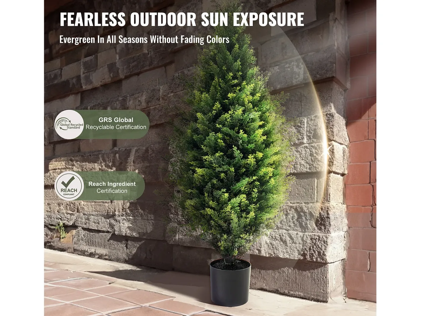 Planta Artificial-Planta Artificial, SucceBuy Paquete de 2 Árboles Topiarios Artificiales de Cedro de 91 cm Resistentes a los Rayos UV para Decoración Interior/Exterior Verde