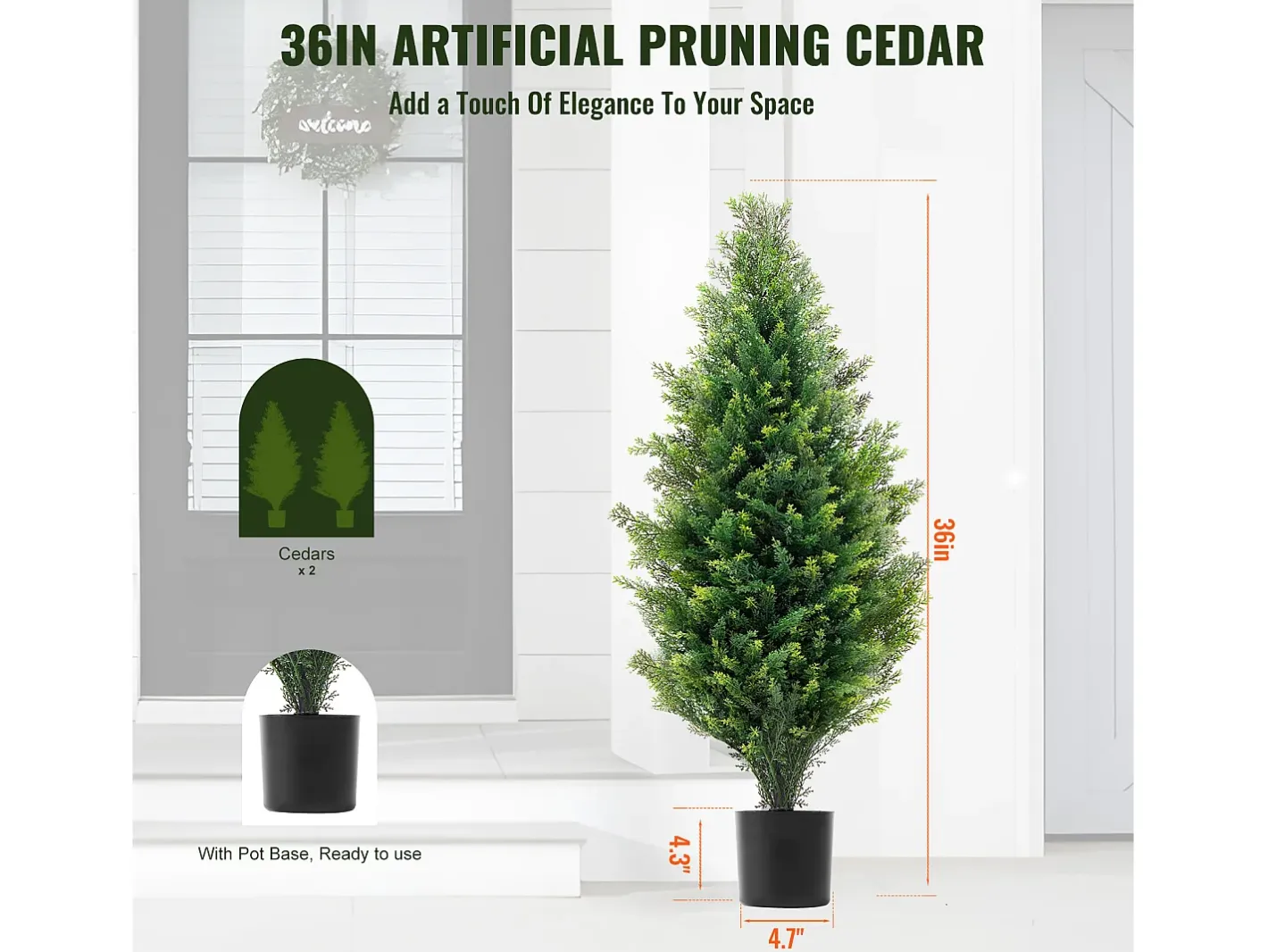 Planta Artificial-Planta Artificial, SucceBuy Paquete de 2 Árboles Topiarios Artificiales de Cedro de 91 cm Resistentes a los Rayos UV para Decoración Interior/Exterior Verde