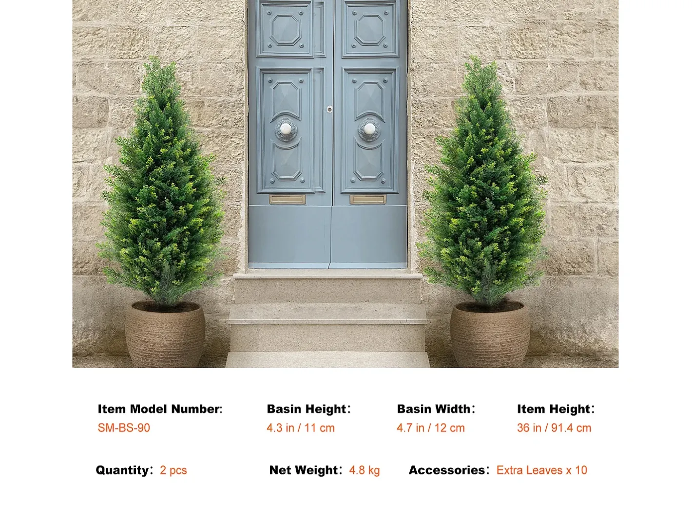 Planta Artificial-Planta Artificial, SucceBuy Paquete de 2 Árboles Topiarios Artificiales de Cedro de 91 cm Resistentes a los Rayos UV para Decoración Interior/Exterior Verde