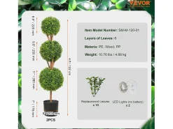 Sale Planta Artificial, SucceBuy Árbol Topiario Artificial de 120 cm, Planta Decorativa con Hojas Reemplazables Verde
