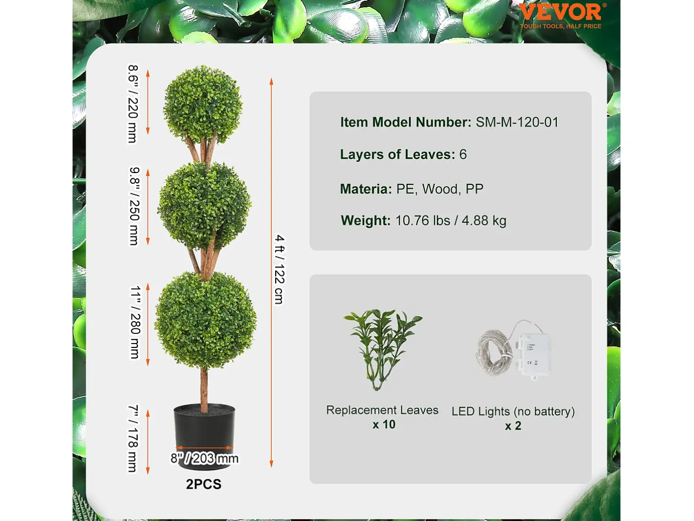 Sale Planta Artificial, SucceBuy Árbol Topiario Artificial de 120 cm, Planta Decorativa con Hojas Reemplazables Verde