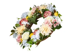 Planta Artificial-Planta Artificial, SucceBuy Corona Artificial de 61 cm (Peonías Blancas, Hortensias Amarillas y Rosas) Multicolor