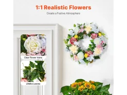 Planta Artificial-Planta Artificial, SucceBuy Corona Artificial de 61 cm (Peonías Blancas, Hortensias Amarillas y Rosas) Multicolor