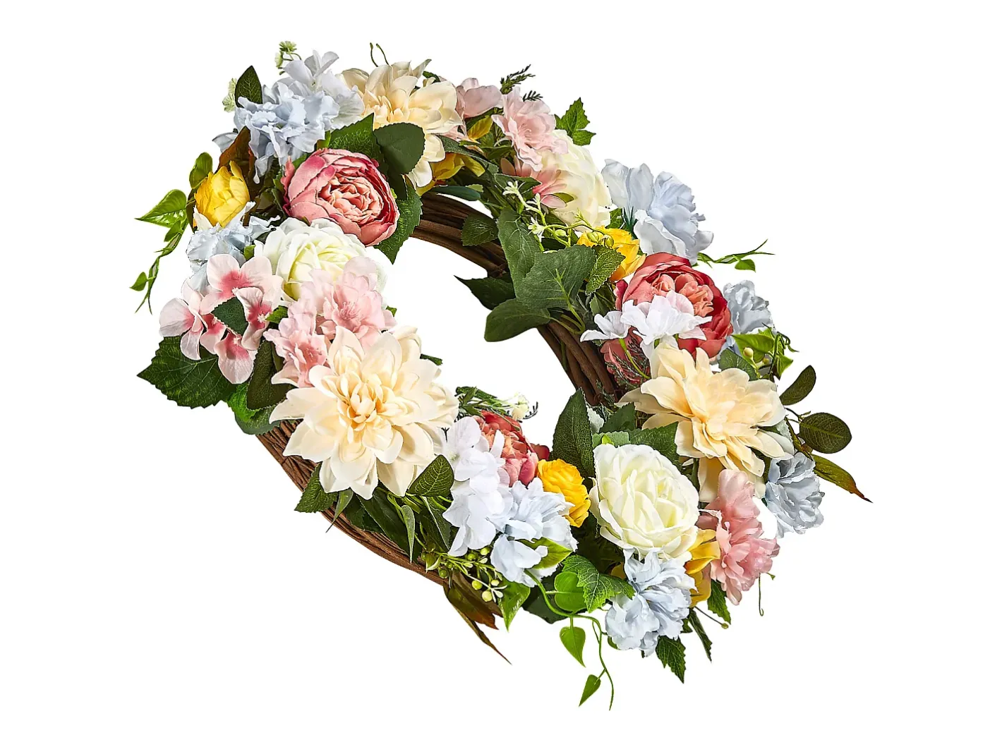 Planta Artificial-Planta Artificial, SucceBuy Corona Artificial de 61 cm (Peonías Blancas, Hortensias Amarillas y Rosas) Multicolor