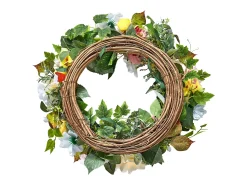 Planta Artificial-Planta Artificial, SucceBuy Corona Artificial de 61 cm (Peonías Blancas, Hortensias Amarillas y Rosas) Multicolor