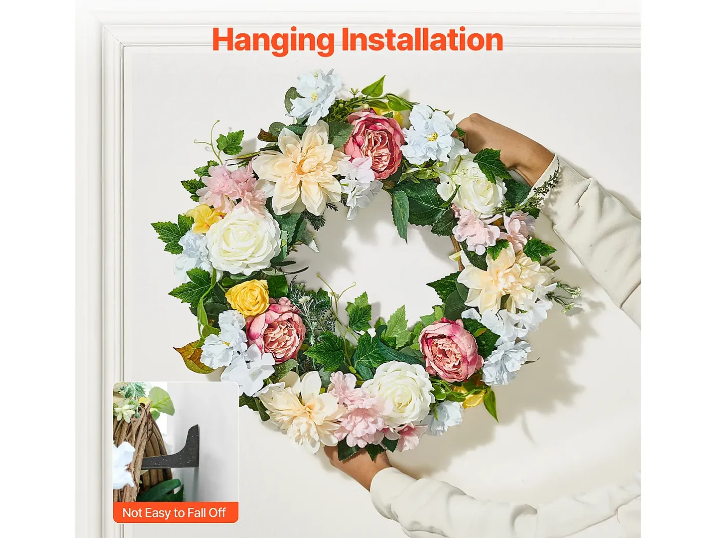 Planta Artificial-Planta Artificial, SucceBuy Corona Artificial de 61 cm (Peonías Blancas, Hortensias Amarillas y Rosas) Multicolor