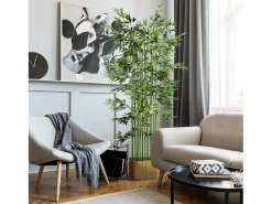 Clearance Planta de bambú artificial, 180 cm, en maceta de madera de pino, para interior y exterior, decorativa, (35 x 35 x 180 cm) Verde