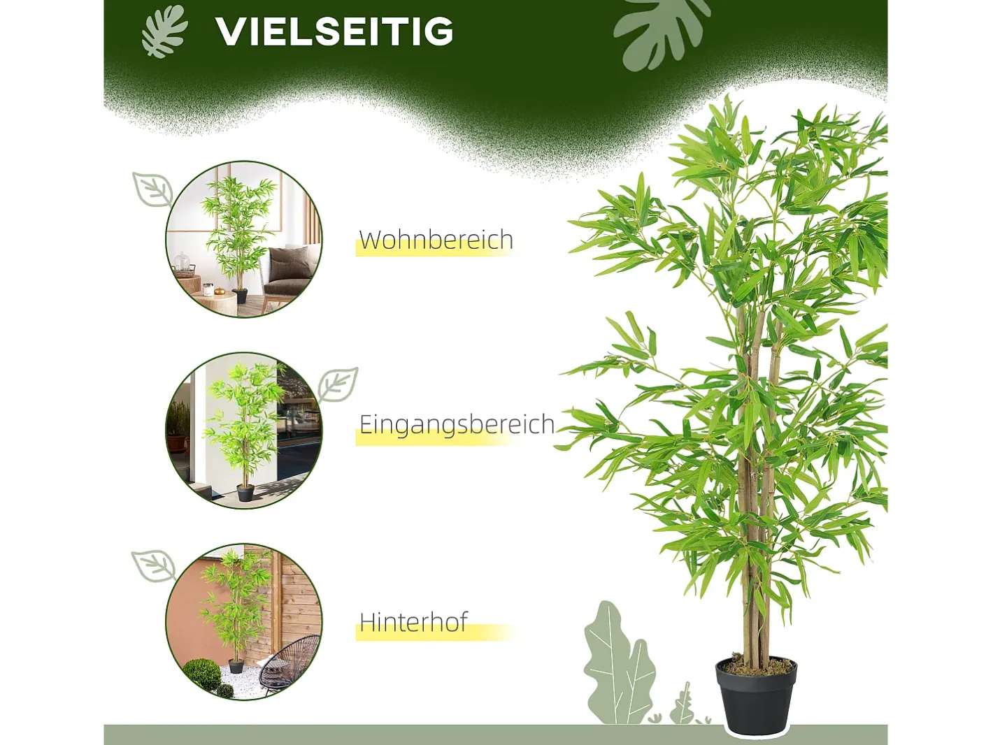 Planta de bambú artificial, 150 cm, con musgo artificial, plástico, (17x17x150 cm) Verde Hot