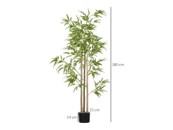Planta Artificial-Planta de bambú artificial, hojas densas, plástico, (15x15x180cm) Verde