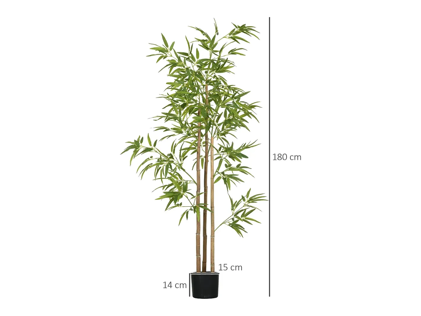 Planta Artificial-Planta de bambú artificial, hojas densas, plástico, (15x15x180cm) Verde