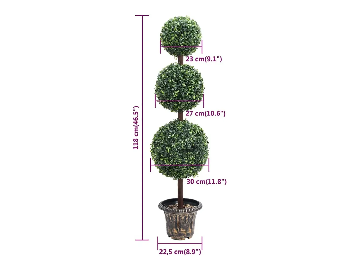 Planta Artificial-Planta de boj artificial con maceta en forma de bola 118 cm Verde