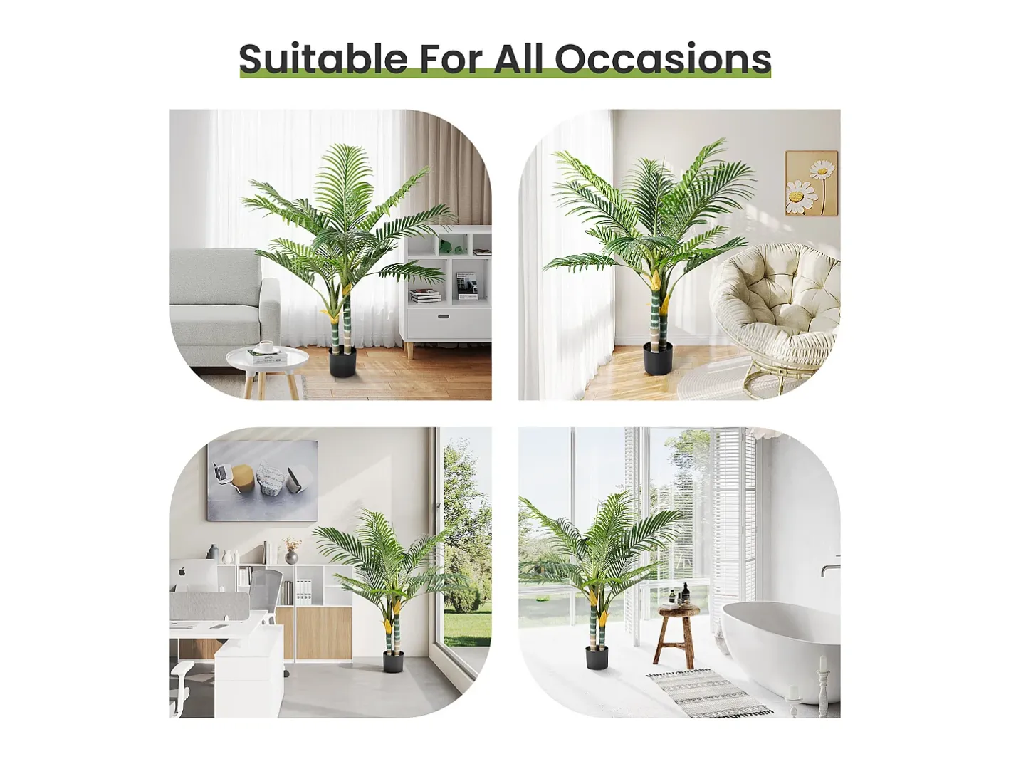 Outlet DripeX Planta artificial - palma en maceta H 120 cm - palma muy realista - 2 troncal y 15 sábanas - con maceta Verde