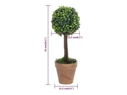 Plantas artificiales de boj (2 unidades, con macetas, bola , 41 cm) Verde