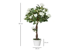 Plantas artificiales Rosas, plástico, verde, con maceta de cemento (18x18x90 cm) Blanco New