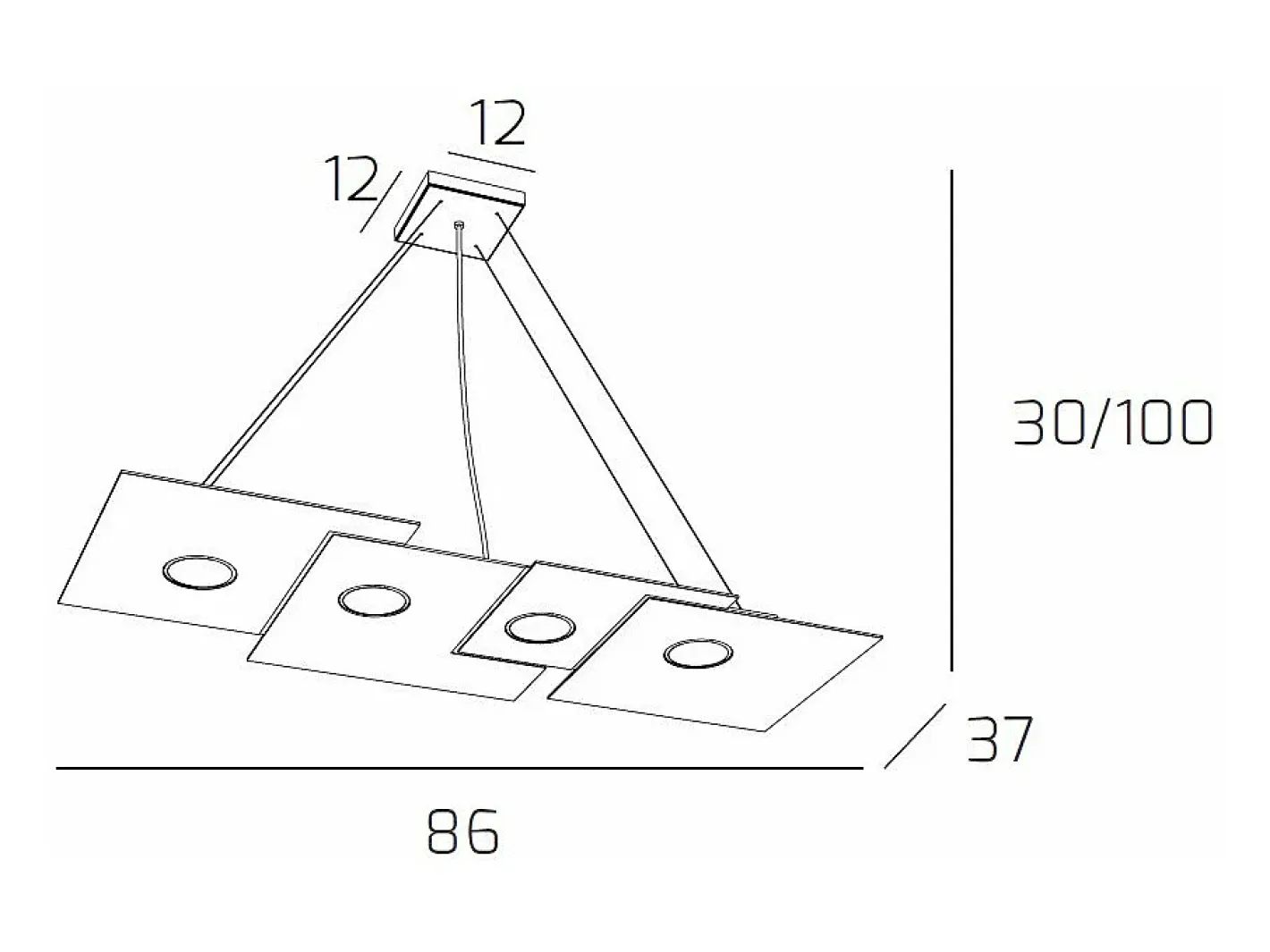 Lámpara Suspendida-Plate Sospensione 4 Luci Rettangolare Grigio Gris