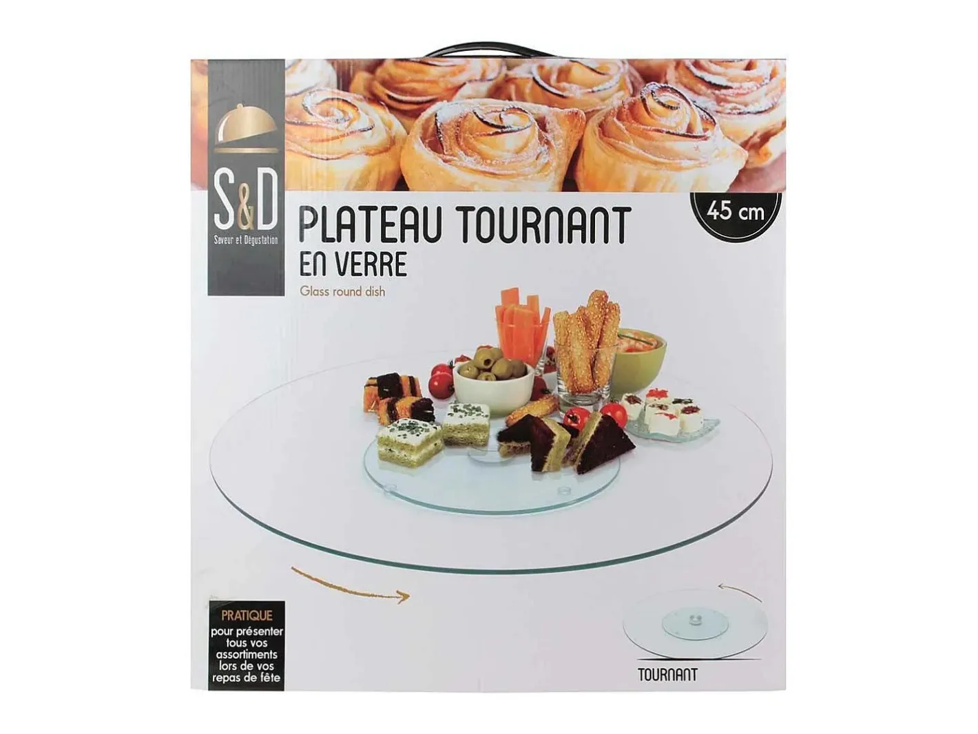 The Home Deco Factory Plato giratorio de cristal de 45 cm Transparente New