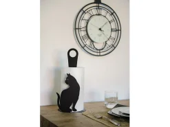 Portarrollos de papel de sobremesa de acero con diseño gato , capacidad para 1 rollo, diseño elegante para salón y cocina, fabricado en Italia. Negro