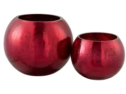 J-Line Portavelas bola agrietada cristal brillante Alt. 16 cm Rojo