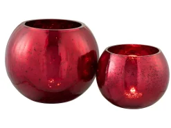 J-Line Portavelas bola agrietada cristal brillante Alt. 16 cm Rojo
