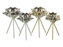 J-Line Portavelas de pie de flor en vidrio dorado de 18 cm de altura Negro