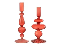 J-Line Portavelas esférico mixto de vidrio 9x9x20 cm Rojo Sale