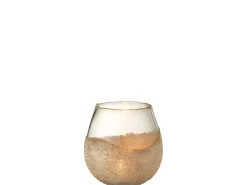 J-Line Portavelas mitad perlas redondo cristal oro Alt. 18 cm Dorado Best