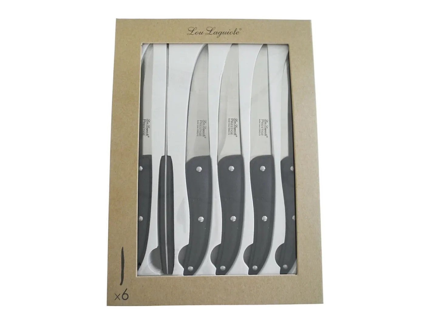 Lou Laguiole Prestige - Estuche de 6 cuchillos para carne hoja lisa Negro Hot