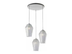 Prisma Suspensión en hierro lacado blanco con cables eléctricos orientables y difusores de cristal soplado con dec. 3 luces en relieve Transparente Hot